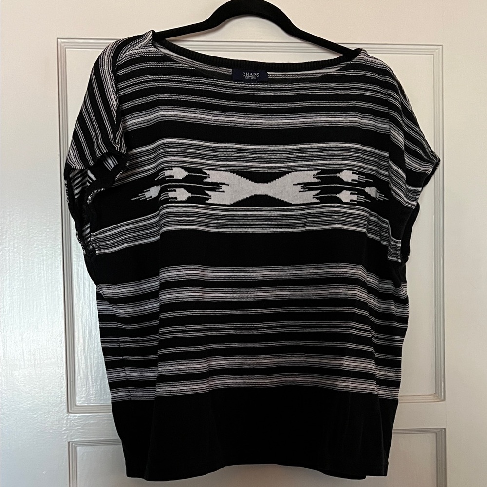 Chaps Black and White Patterned Women's Blouse